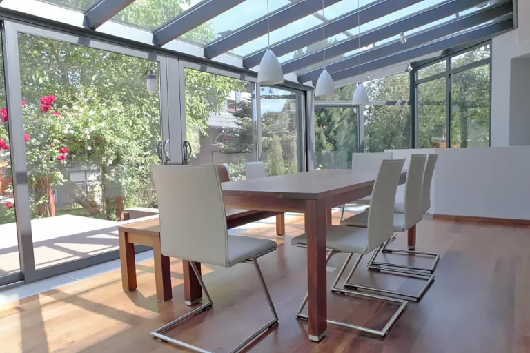 Modern property extension with large glass sliding doors